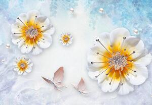 Foto tapeta - Kompozicija s cvijećem i leptirima (147x102 cm)