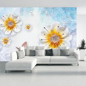 Foto tapeta - Kompozicija s cvijećem i leptirima (147x102 cm)