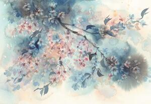 Foto tapeta - Trešnjini cvjetovi s akvarel efektom (147x102 cm)