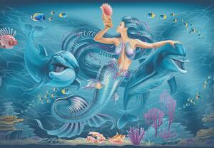 Foto tapeta - Morska sirena s dupinima (147x102 cm)