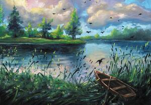 Foto tapeta - Uljane boje, Rano ljetno veče uz jezero (147x102 cm)