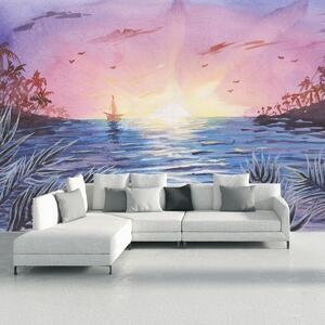 Foto tapeta - Zalazak sunca nad vodom, akvarel (147x102 cm)
