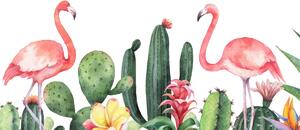 Foto tapeta - Flamingosi u kaktusima, akvarel (147x102 cm)