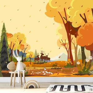 Foto tapeta - Jesenji pejzaž, ilustracija (147x102 cm)