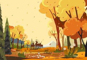 Foto tapeta - Jesenji pejzaž, ilustracija (147x102 cm)
