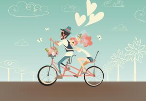 Foto tapeta - Zaljubljeni par na biciklu (147x102 cm)