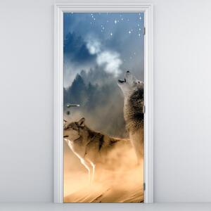 Foto tapeta za vrata - Vukovi koji zavijaju na mjesec (95x205cm)
