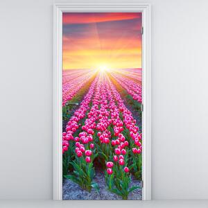 Foto tapeta za vrata - Polje tulipana sa suncem (95x205cm)
