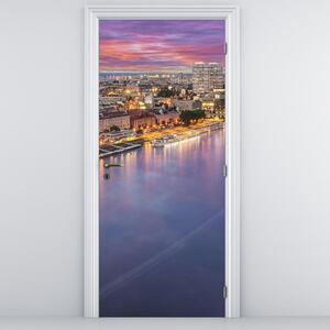 Foto tapeta za vrata - Noćni grad Bratislava s rijekom (95x205cm)