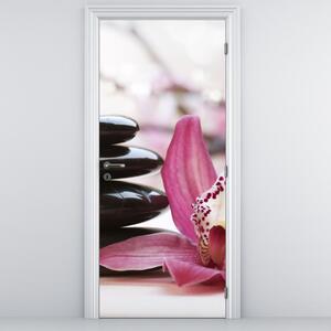 Foto tapeta za vrata - Masažno kamenje i orhideja (95x205cm)