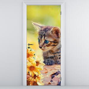 Foto tapeta za vrata - Mačić gleda u cvijet (95x205cm)