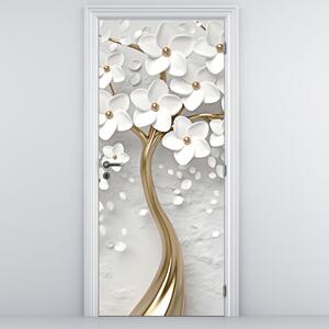 Foto tapeta za vrata - Bijelo drvo s cvijećem (95x205cm)