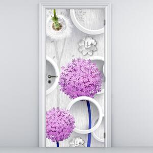 Foto tapeta za vrata - 3D apstrakcija, krugovi i cvijeće (95x205cm)
