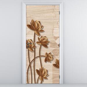 Foto tapeta za vrata - Apstrakcija cvijeća, smeđa (95x205cm)