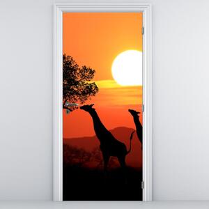 Foto tapeta za vrata - Žirafe na zalasku sunca (95x205cm)