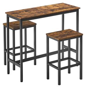 Barski stol s 2 barske stolice, 100 x 90 x 40 cm, rustikalno smeđa i crna