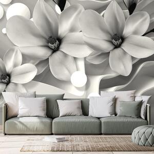 Tapeta crno-bijela magnolija na apstraktnoj pozadini