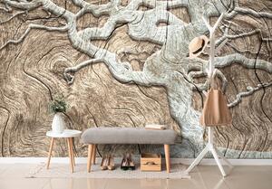 Samoljepljiva tapeta apstraktno stablo na drvu u bež dizajnu