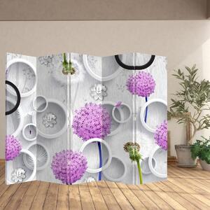 Paravan - 3D apstrakcija s krugovima i cvijećem (210x170 cm)