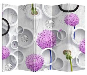 Paravan - 3D apstrakcija s krugovima i cvijećem (210x170 cm)
