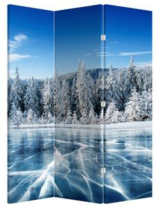 Paravan - Zaleđeno jezero i snijegom prekriveno drveće (126x170 cm)