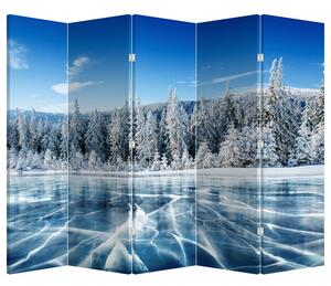 Paravan - Zaleđeno jezero i snijegom prekriveno drveće (210x170 cm)