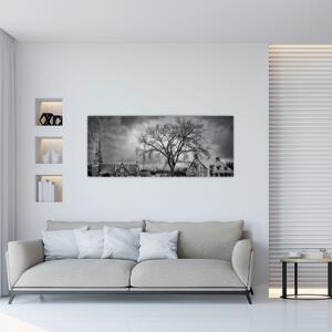 Slika crno-bijelog sela (120x50 cm)