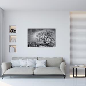 Slika crno-bijelog sela (90x60 cm)