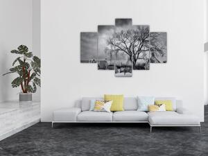 Slika crno-bijelog sela (150x105 cm)