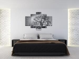 Slika crno-bijelog sela (150x105 cm)