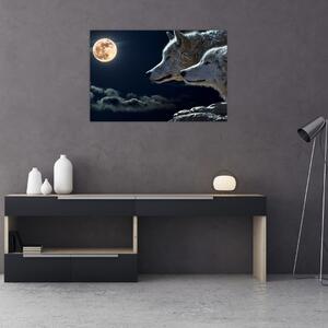 Slika vukova koji zavijaju na mjesec (90x60 cm)