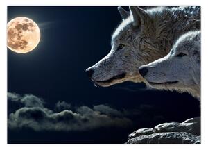 Slika vukova koji zavijaju na mjesec (70x50 cm)