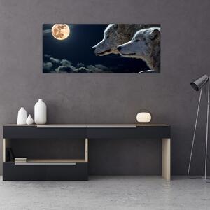 Slika vukova koji zavijaju na mjesec (120x50 cm)