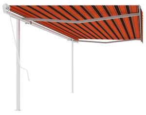 VidaXL Automatska tenda na uvlačenje i stupovi 5x3 m narančasto-smeđa