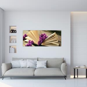 Slika knjige i ljubičastog cvijeća (120x50 cm)