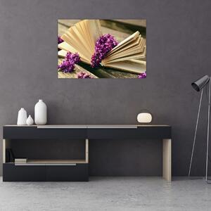 Slika knjige i ljubičastog cvijeća (90x60 cm)