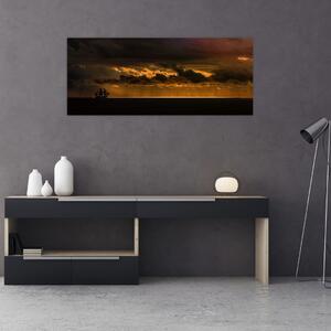 Slika jedrilice pri zalasku sunca (120x50 cm)