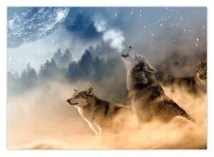 Slika - vukovi zavijaju na mjesec (70x50 cm)