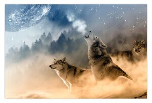 Slika - vukovi zavijaju na mjesec (90x60 cm)