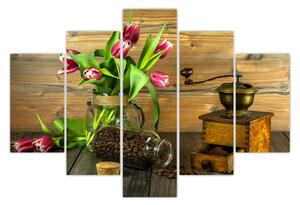 Slika - tulipani, mlinac i kava (150x105 cm)