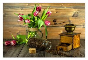 Slika - tulipani, mlinac i kava (90x60 cm)
