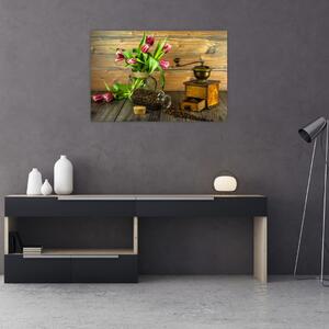 Slika - tulipani, mlinac i kava (90x60 cm)