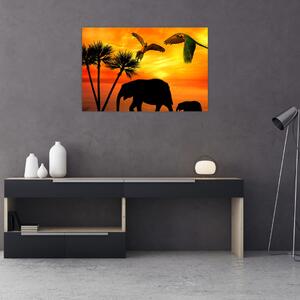 Slika - papige i slonovi (90x60 cm)