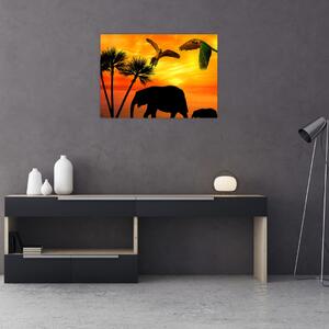 Slika - papige i slonovi (70x50 cm)