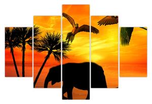 Slika - papige i slonovi (150x105 cm)