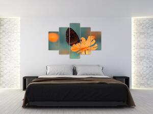 Slika - leptir na narančastom cvijetu (150x105 cm)
