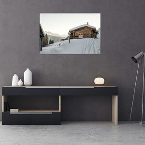 Slika - planinarska koliba u snijegu (90x60 cm)