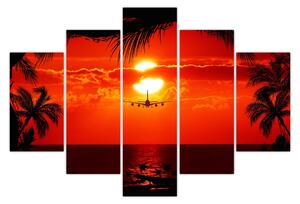 Slika - zalazak sunca sa zrakoplovom (150x105 cm)