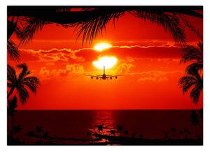Slika - zalazak sunca sa zrakoplovom (70x50 cm)