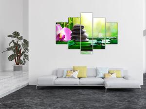 Slika kamenja za masažu i orhideja na vodi (150x105 cm)